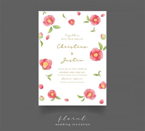 Premium Vector Wedding Invitation With Watercolor Camellia Flowers
