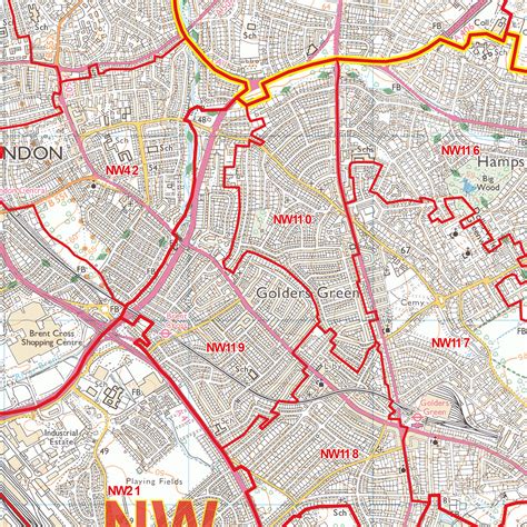North West London Nw Postcode Wall Map Xyz Maps