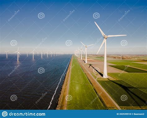 Windmill Park In The Netherlands Ocean Windmill Farm With Huge