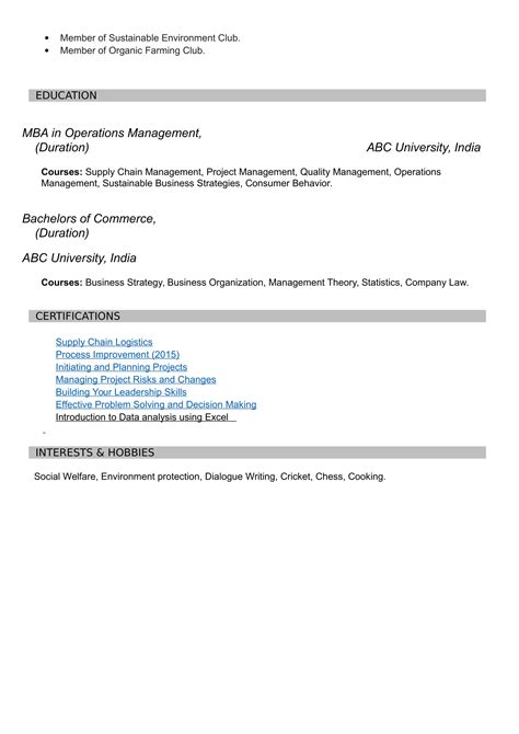 0.0 lakhs current designation : Resume Templates For MBA Freshers - Download Free