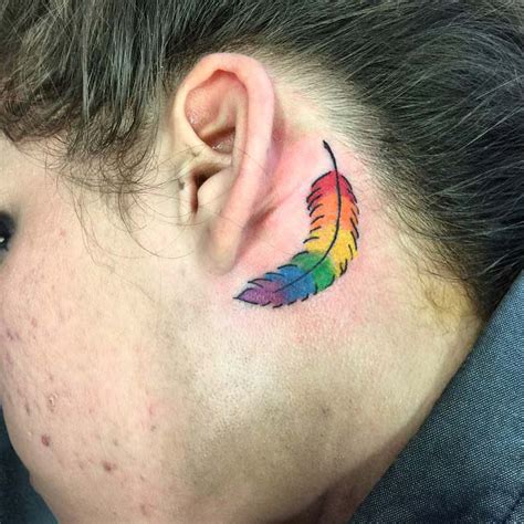 Feather Behind Ear Tattoo Rainbow Best Tattoo Ideas Gallery