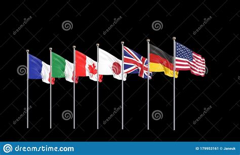 Short graphic prepared for the g7+ event in afghanistan. 3D Illustration. Online Summit. G7 Flags Silk Waving Flags ...