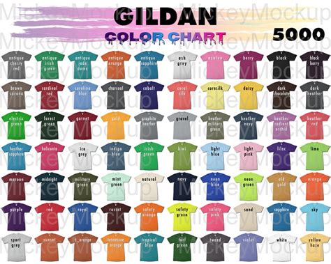 Color Chart Gildan Heavy Cotton Unisex T Shirt Color Etsy