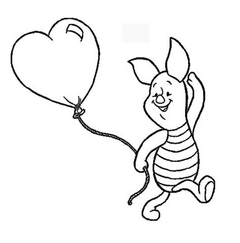 Piglet With Heart Balloon Coloring Page Free Printable Coloring Pages