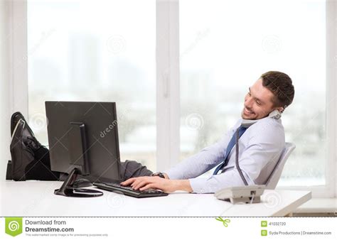 Smiling Businessman Or Student With Computer Stock Photo Image Of
