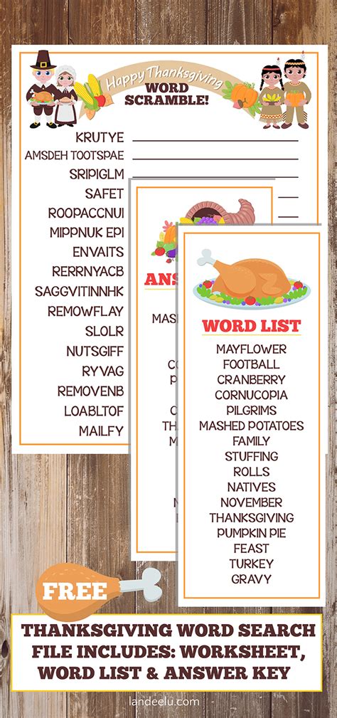 Thanksgiving Worksheet Word Scramble