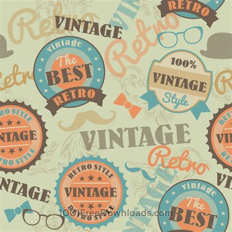 Free Vectors Seamless Pattern With Retro Vintage Badges Abstract