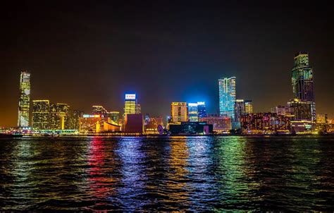 Wallpaper City Lights Colors Sea Water Night City Lights Hong