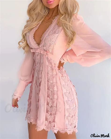 olivia mark puffy lantern sleeve butterfly pattern lace dress pink xl in 2023 pleated