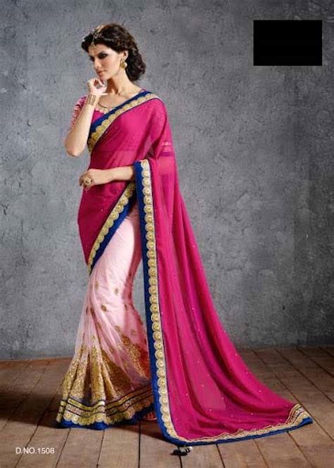 Buy Pink Embroidered Georgette Saree With Blouse Online