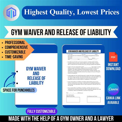 Gym Waiver and Release of Liability, Waiver Template, Liability Release