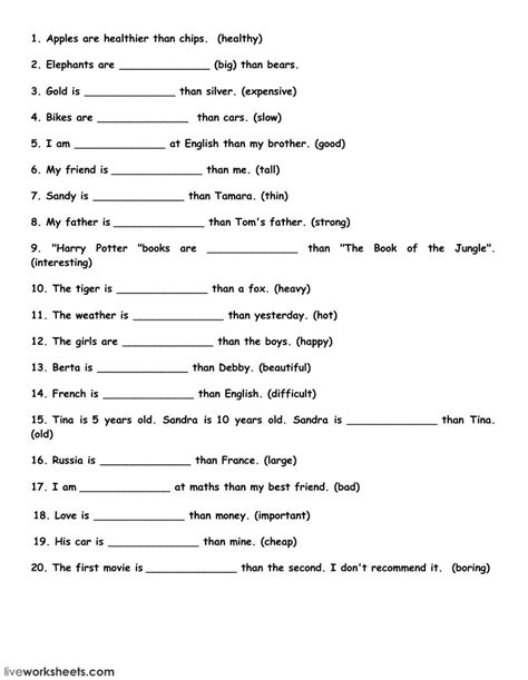 Insert a superlative or comparative into the below questions. Comparison of Adjectives interactive worksheet