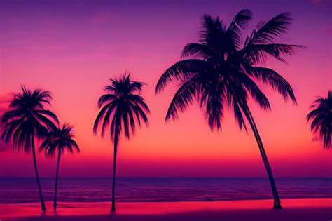 Premium Photo A Tropical Sunset With Palm Trees On The Beach
