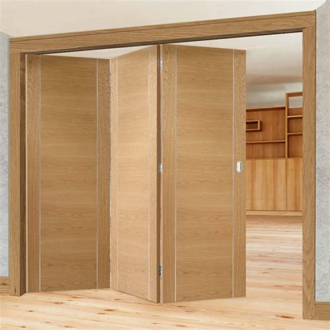 Bespoke Thrufold Forli Oak Flush Folding 30 Door Aluminium Inlay