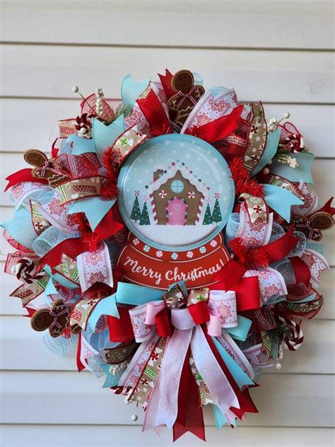 Christmas Gingerbread Snow Globe Wreath Door Decor Hanger Wall Etsy