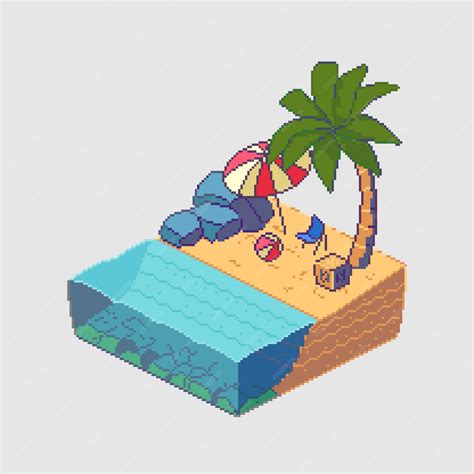 Premium Vector Isometric Pixel Art Beach Scene