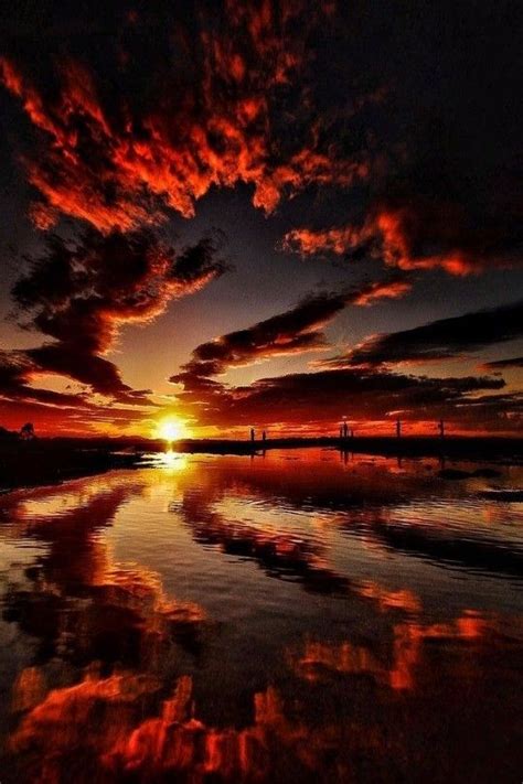 Breathtaking Red Fiery Sunset Nature Life On Earth
