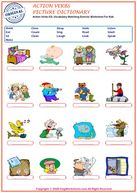 Action Verbs Printable English Esl Vocabulary Worksheets 1