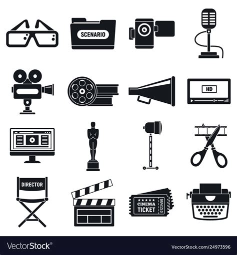 Video Film Production Icons Set Simple Style Vector Image