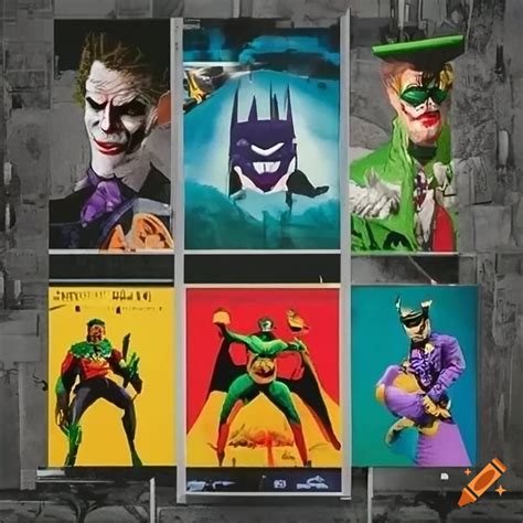 Vintage Batman Movie Poster With Batman Robin Joker Riddler Penguin