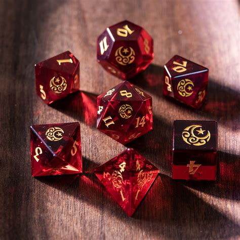 Full Set Garnet Glass Polyhedral Dice Set Gemstone Dnd Dice Etsy