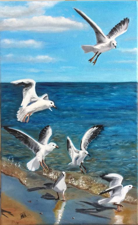 The Seagulls Painting Seascape Paintings Beach Art Painting Art