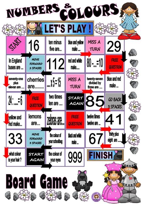 Numbers And Colours Board Game English Esl Worksheets Pdf And Doc