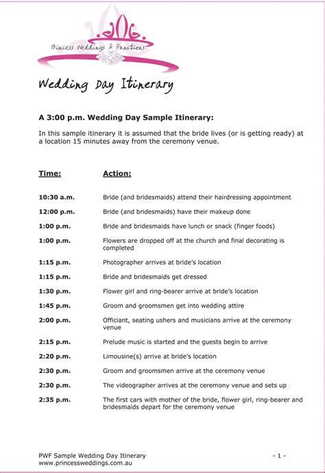 Wedding Day Itinerary Wedding Itinerary Template Wedding Itinerary
