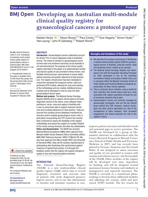 pdf developing an australian multi module clinical quality registry for gynaecological cancers