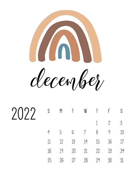 Boho Theme Calendar 2022 Rainbow Calendar Printable Calendar Calendars