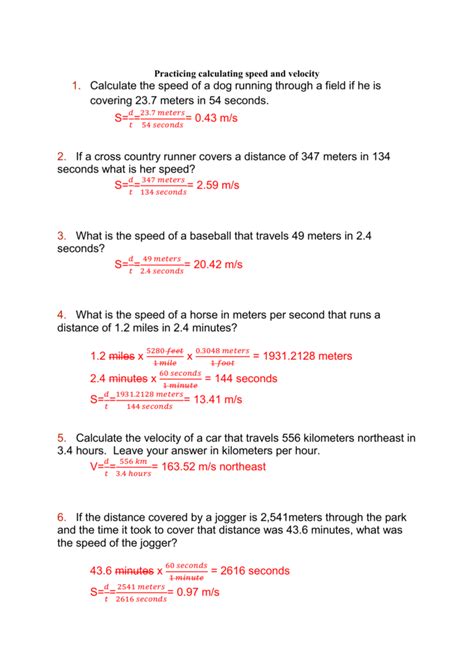 Speed Velocity Practice Answers Ica