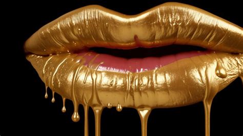 Premium Ai Image Gold Paint Drips From The Lips