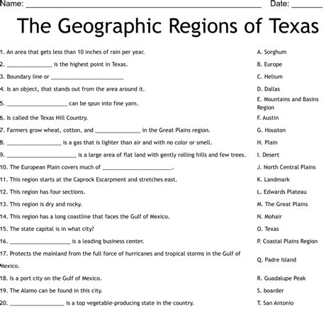 The Geographic Regions Of Texas Worksheet Wordmint