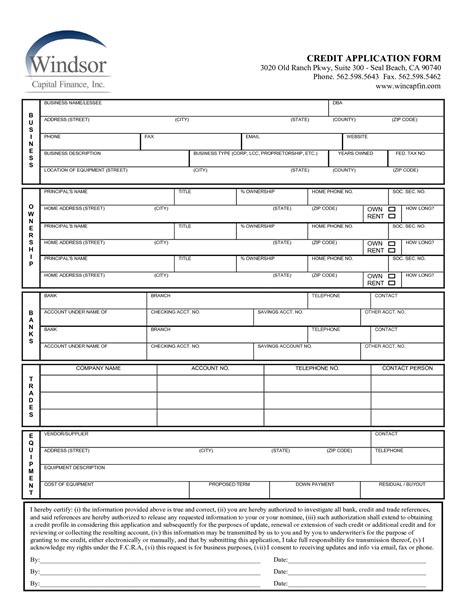 Credit Application Form Free Printable Documents