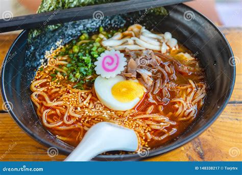 Spicy Japanese Ramen Noodle Soup With Egg Japanese Food Culture Stock
