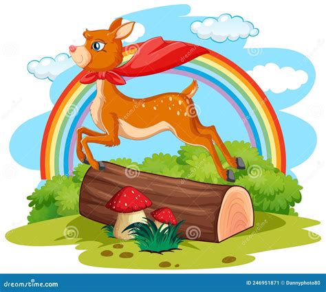Scene With Deer Jumping Over The Log Stock Vector Illustration Of