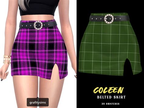 Coleen Belted Skirt Grafity Cc Skirt Belt Skirts Sims 4