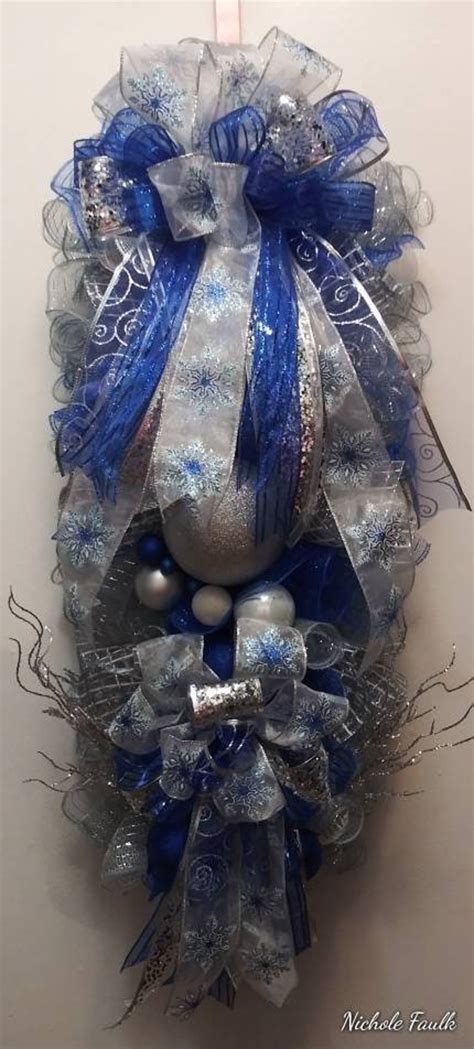 Extra Large Silver And Blue Christmas Swagchristmas Wreath Etsy
