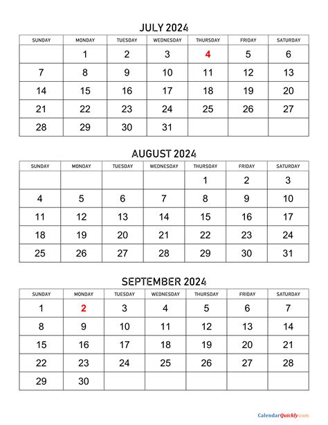 July To September 2024 Calendar Calendar Quickly