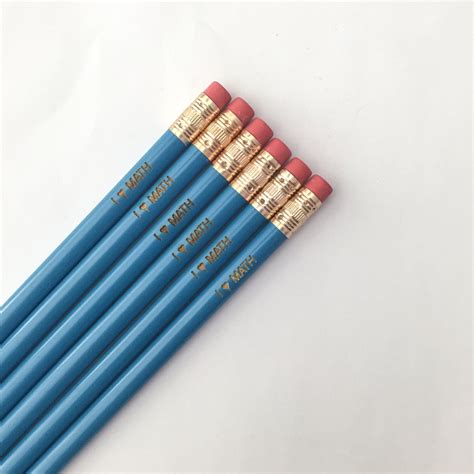I Love Math 6 Engraved Pencil Set In Aqua Blue Back To School Etsy