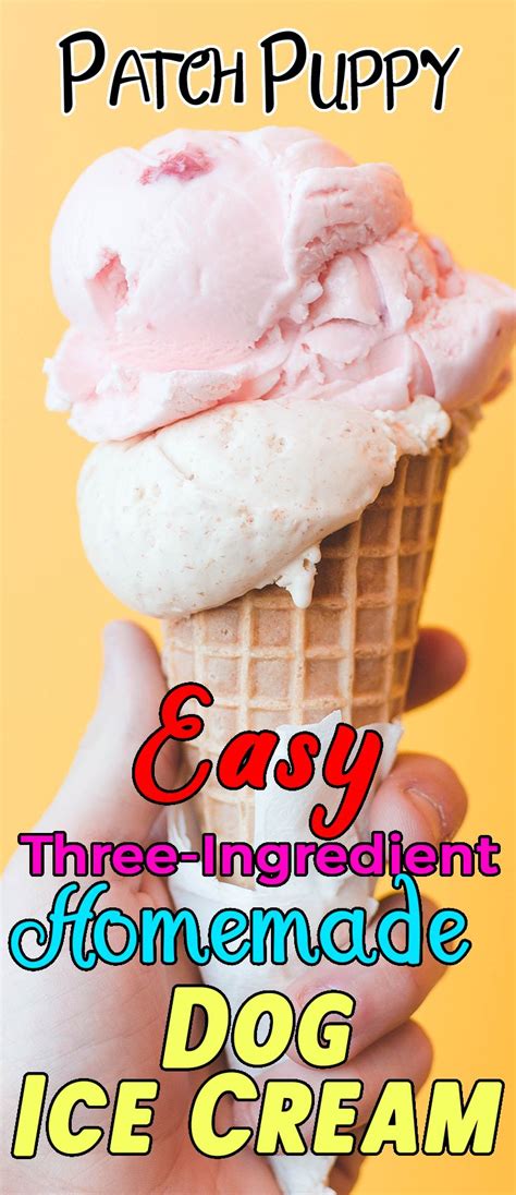 An Ice Cream Cone With The Words Easy Three Ingredient Homemade Dog Ice