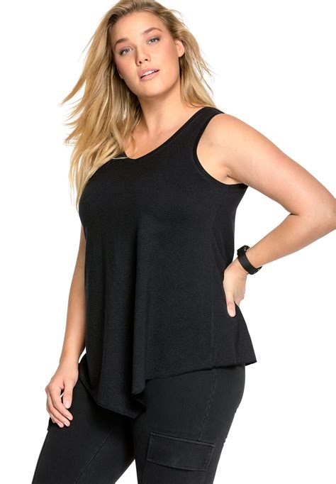 Ellos Ellos Womens Plus Size V Neck Pointed Front Tank Top 1820
