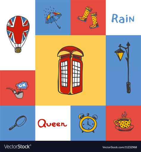 Great Britain Squared Doodle Concept Royalty Free Vector