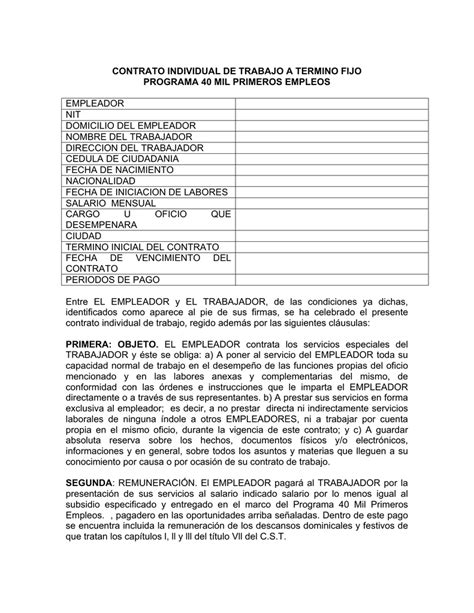 Contrato De Trabajo A Termino Fijo Modelo Noticias Modelo Kulturaupice