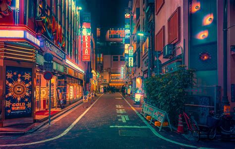 Pachinko Tokyo Japan Night Photography Anime City Desktop Wallpaper Art Anime Scenery