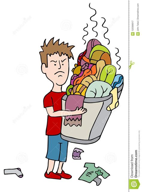 Angry Child Carrying Overflowing Basket Of Dirty Laundry
