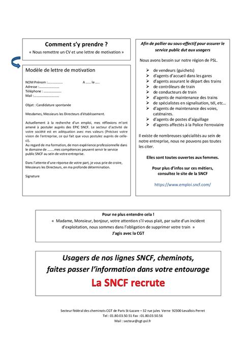 Nom, prénom adresse téléphone email. Lettre De Motivation Agent De Sûreté Ferroviaire Sncf - Lettre De Motivation Sncf Candidature ...