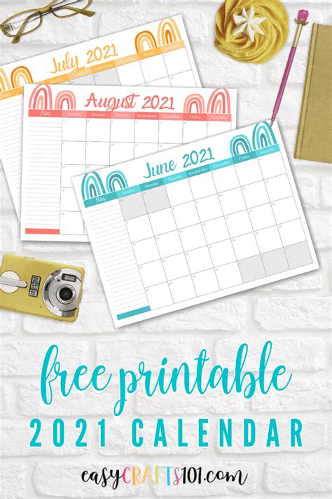 Free Printable 2021 Rainbow Calendar Easycrafts101 Easy Crafts 101