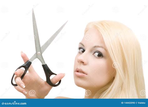 Woman With Scissors Stock Photo Image Of Greeting Fine 14442090