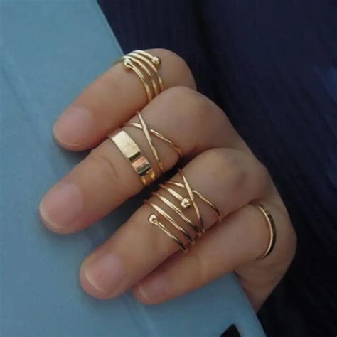 Womens Finger Rings Set 6pcs Different Design Midi Above Knuckle Joint